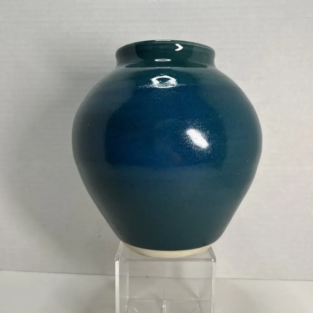 Vtg Studio Art Pottery Mottled Teal Blue Glazed 6